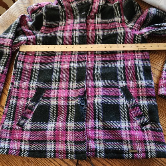 Roxy Plaid Button Close Jacket Coat XL Purple/Black/White Polyester Blend - Picture 6 of 7